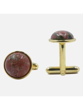 Unakite Cufflinks Gold Pink Green Creative Gemstone Round Stone Unisex